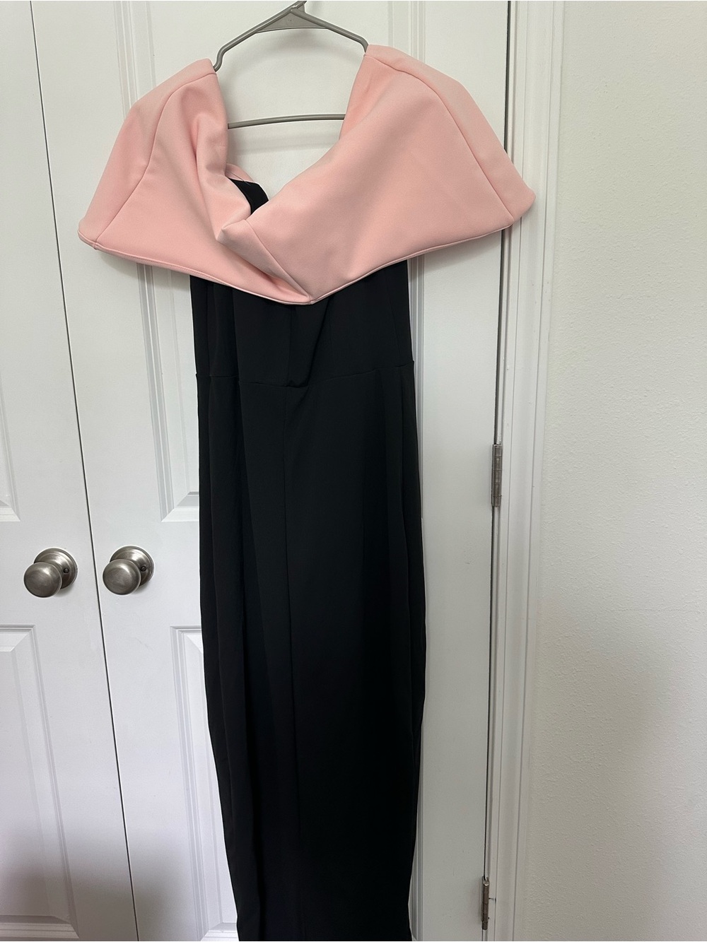 Club L London Cornelia Pink & Black Strapless Maxi Dress With Oversized Bow - Picture 3 of 4